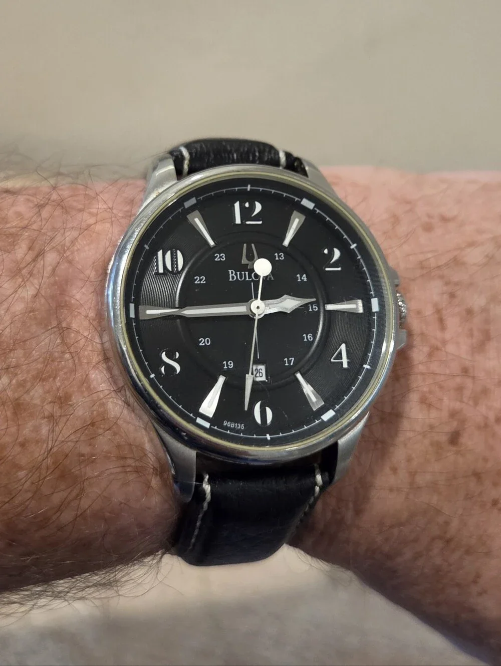 Bulova Adventurer Leather Strap Quartz 44mm Watch - Style 96B135 - Watch Has New